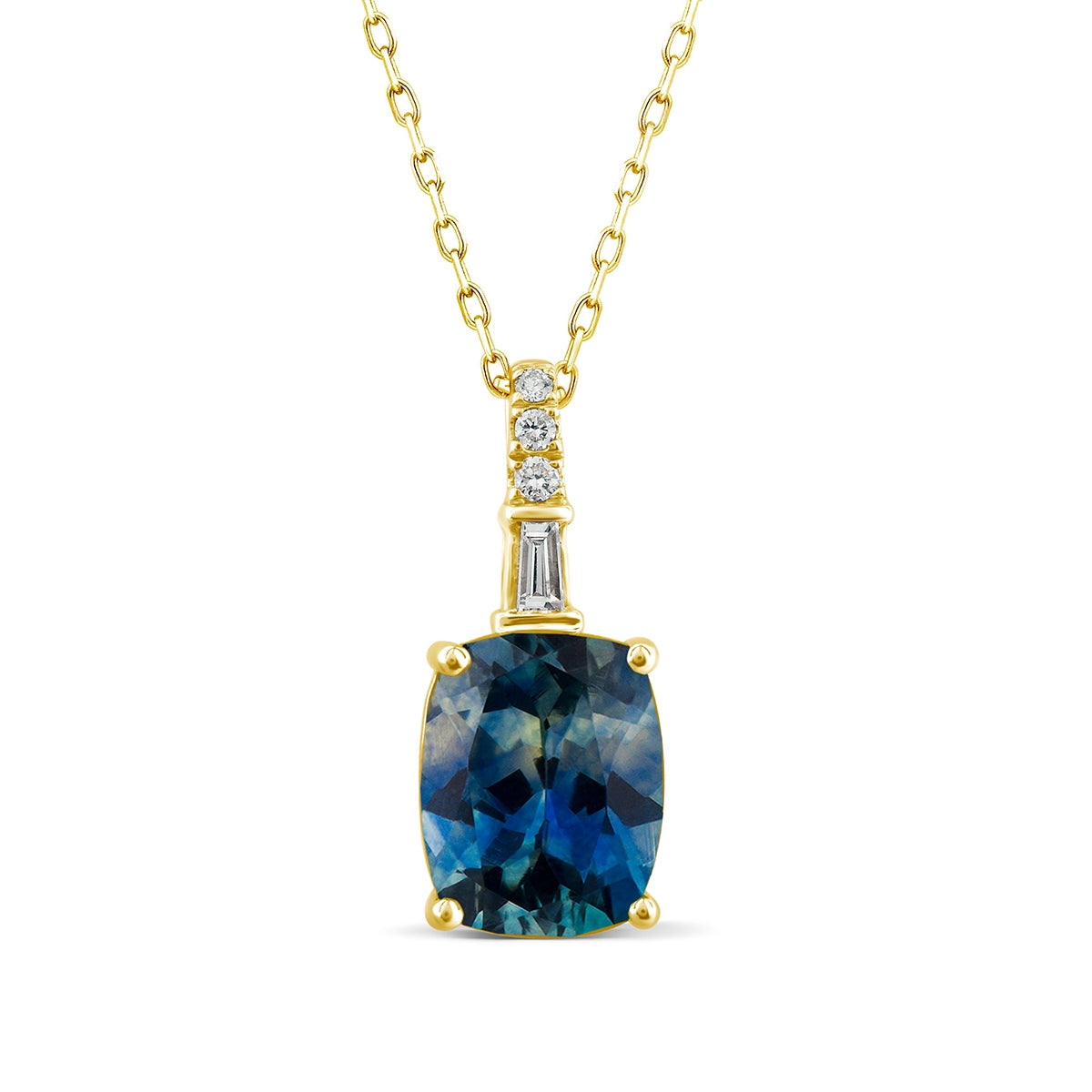 American Colors Cushion Montana Sapphire & Diamond Accent Pendant in 10K Yellow Gold