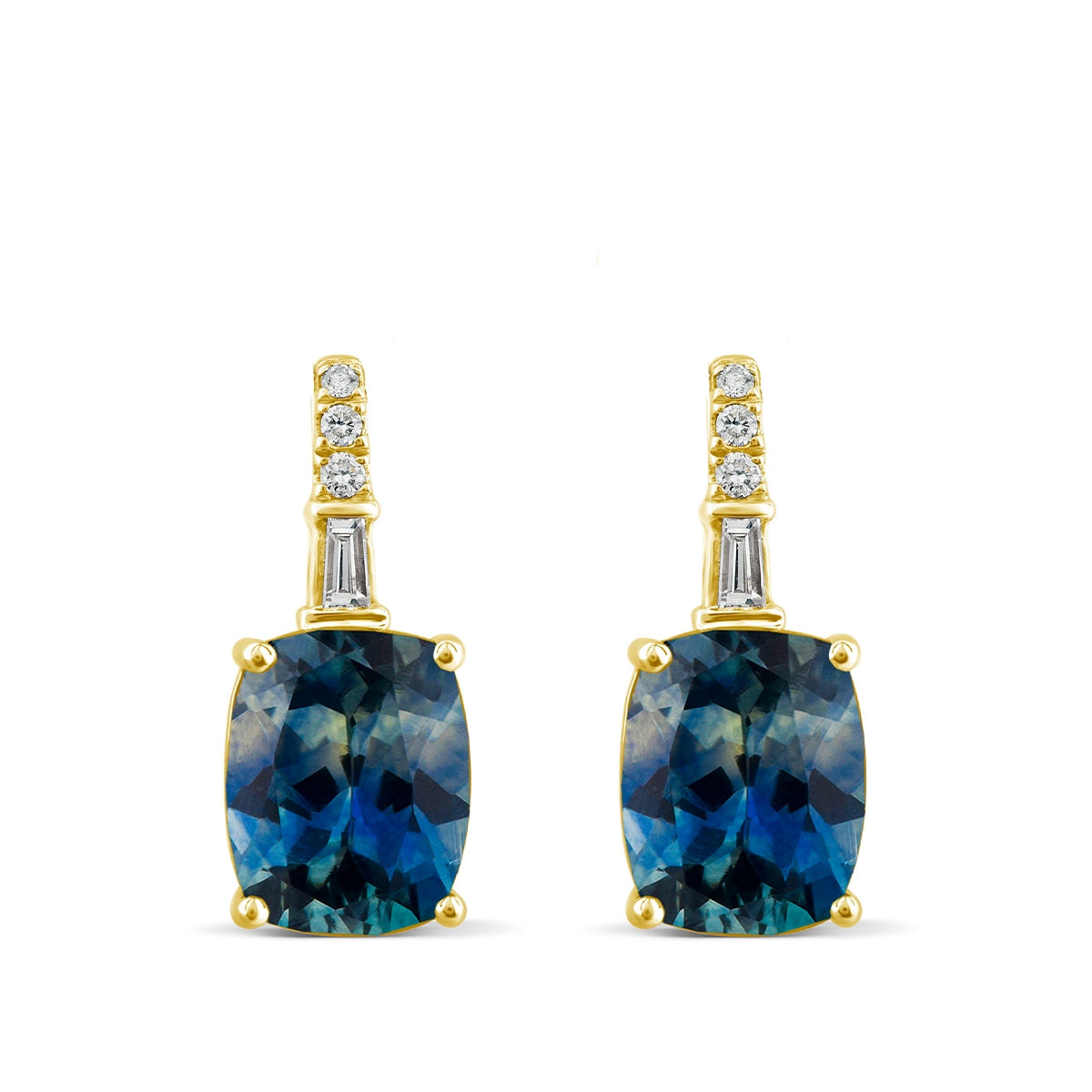 American Colors Cushion Montana Sapphire & Diamond Accent Drop Earrings in 10K Yellow Gold