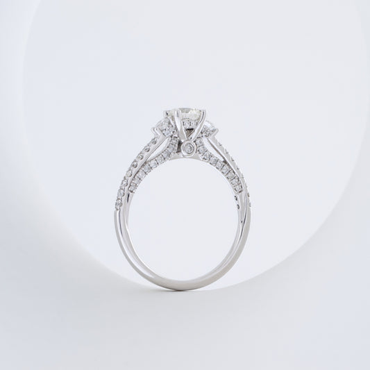 3-Stone 1 ct. tw. Round Brilliant Diamond Engagement Ring in 14K White Gold close-up detail