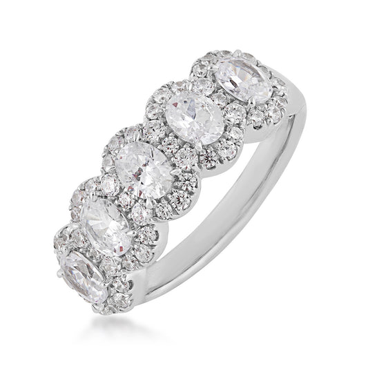Adamante 1-1/2 ct. tw. Lab-Grown Oval 5-Stone Diamond Halo Anniversary Ring in 14K White Gold front view