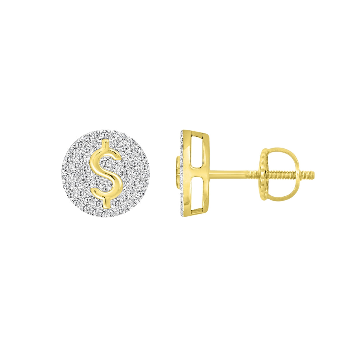 1/4 ct. tw. Men's Diamond Dollar Sign Earrings in 10K Yellow Gold