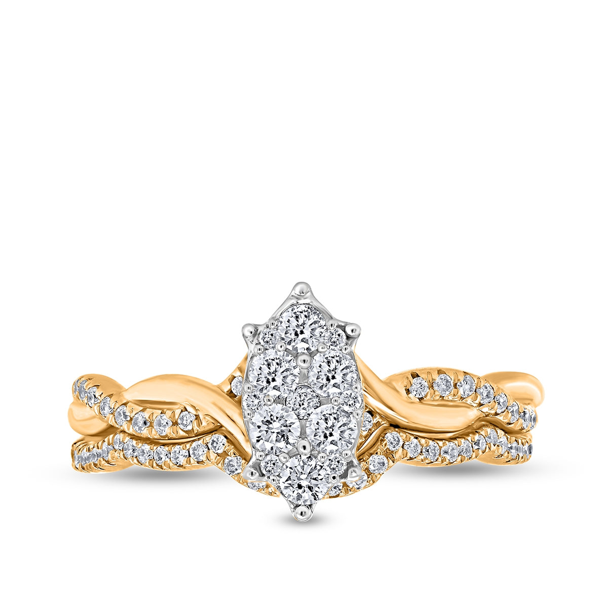 Fairytale Diamonds 1/2 ct. tw. Diamond Marquise Cluster Twist Wedding Set in 10K Yellow Gold close-up detail
