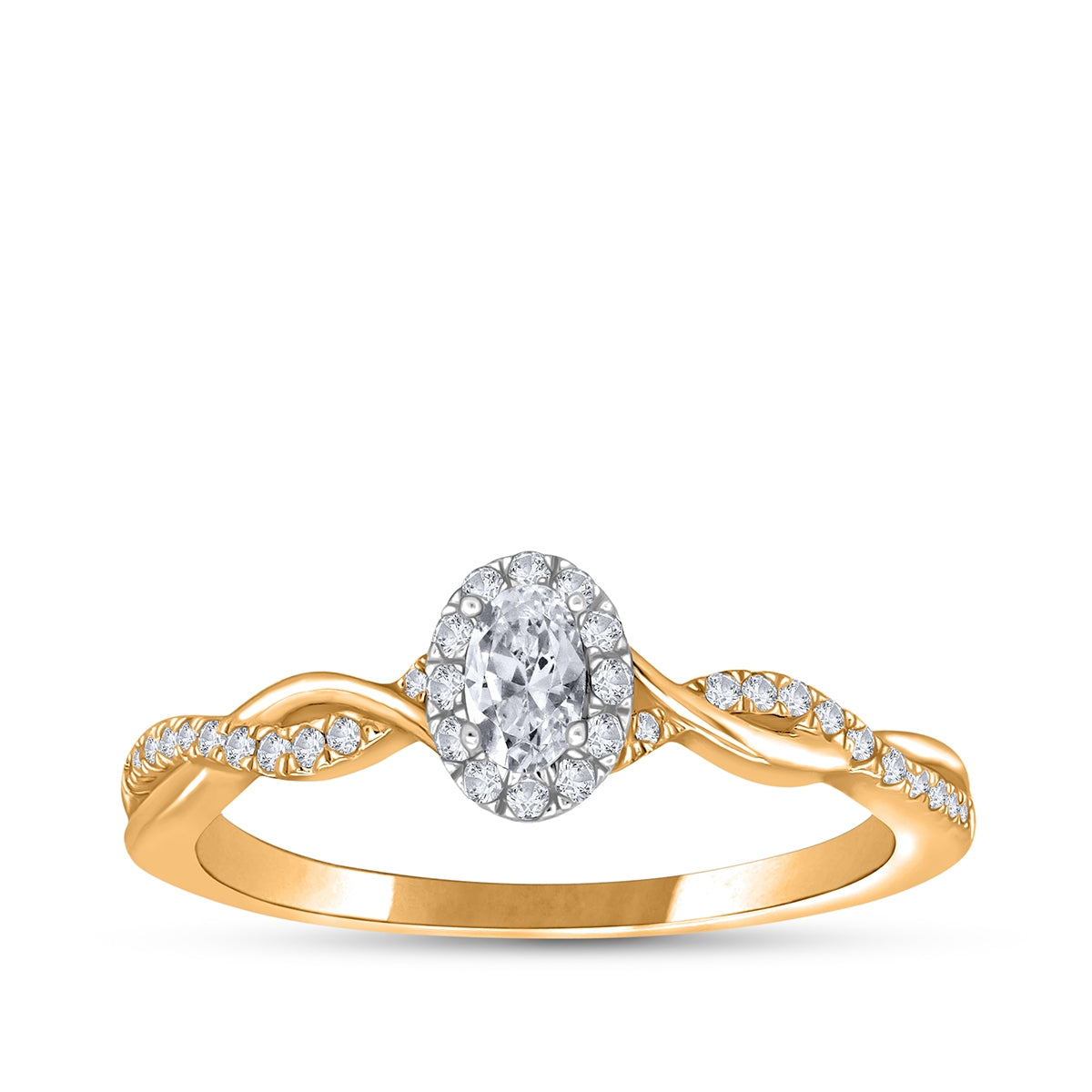 True Promise 1/3 ct. tw. Oval Diamond Halo Twist Engagement Ring in 10K Yellow Gold
