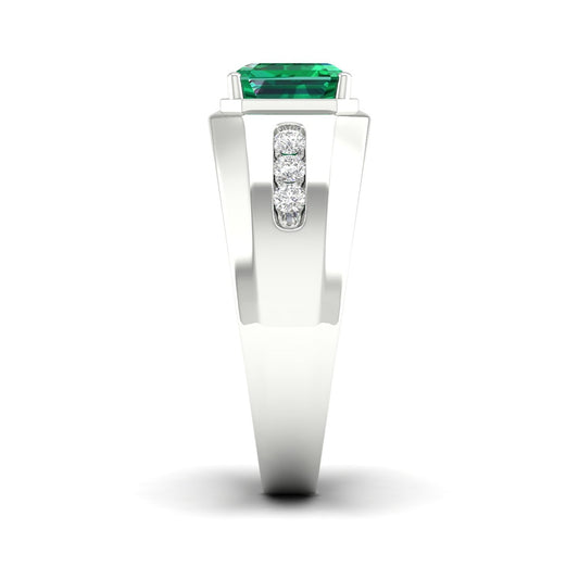 Men's Created Emerald Cut Emerald & White Sapphire Ring in Sterling Silver side profile