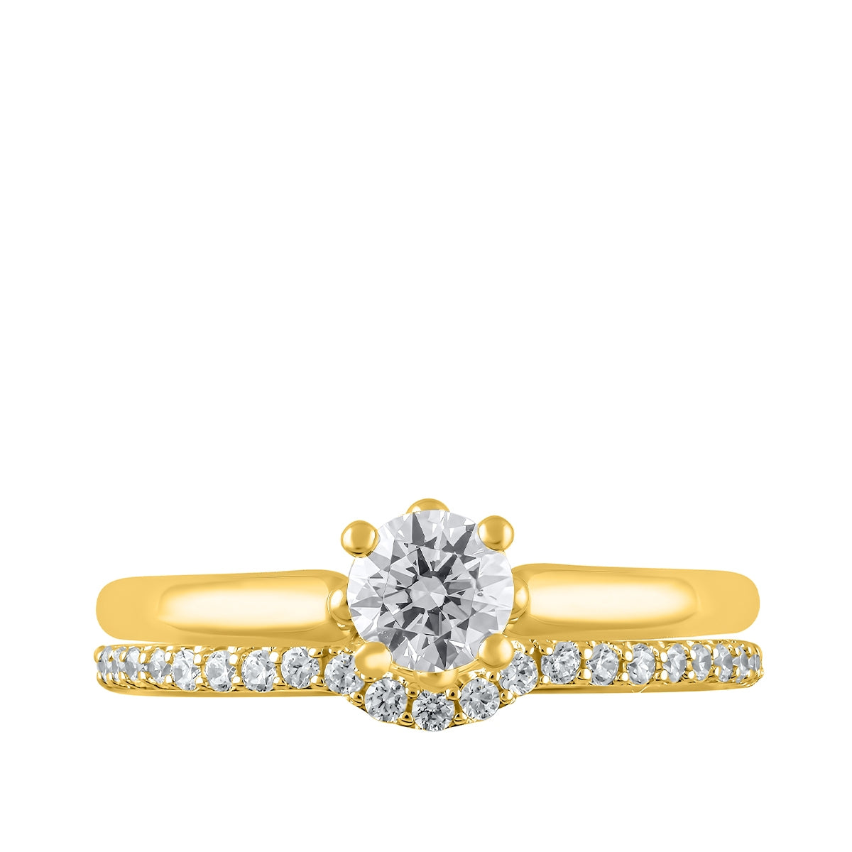 Natural 7/8 ct. tw. Round Brilliant Diamond Wedding Set in 10K Yellow Gold close-up detail