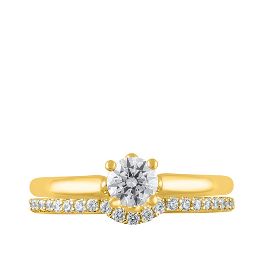 Natural 7/8 ct. tw. Round Brilliant Diamond Wedding Set in 10K Yellow Gold close-up detail