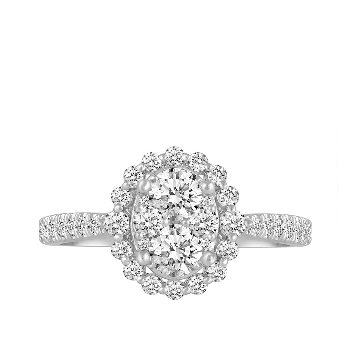 Fairytale Diamonds 1 ct. tw. Diamond Oval Cluster Halo Engagement Ring in 14K White Gold side profile