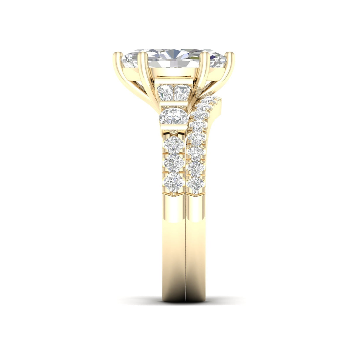 Adamante 2-1/4 ct. tw. Lab-Grown Marquise & Baguette Diamond Wedding Set in 14K Yellow Gold side profile
