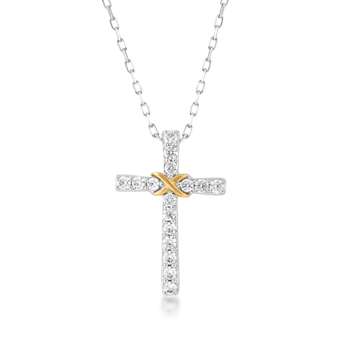 Infinite Love 1/4 ct. tw. Diamond Infinity Cross Pendant in Sterling Silver & 10K Yellow Gold
