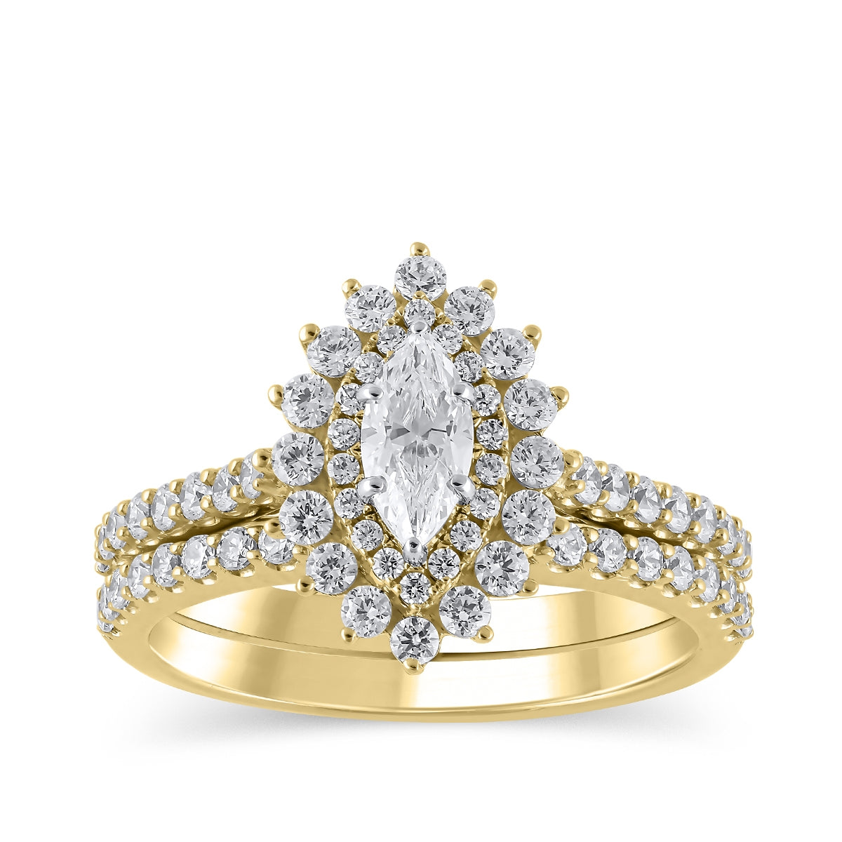 Natural 1-1/4 ct. tw. Marquise Diamond Double Halo Wedding Set in 14K Yellow Gold