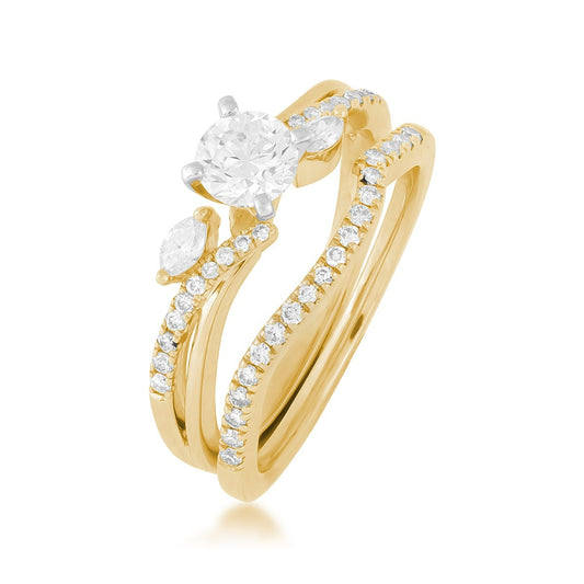 Natural 7/8 ct. tw. Round & Marquise Diamond Bypass Wedding Set in 14K Yellow Gold close-up detail