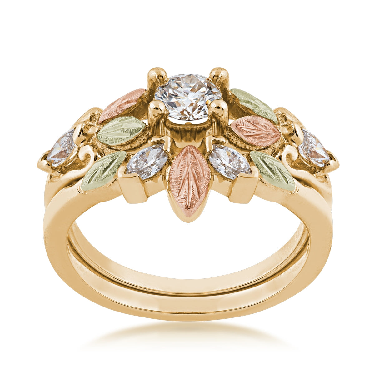 Black Hills Gold 3/4 ct. tw. Round & Marquise Diamond Wedding Set in 10K Yellow Gold