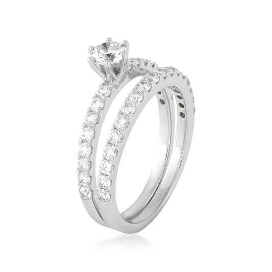 Natural 1 ct. tw. Round Brilliant Diamond Wedding Set in 10K White Gold front view
