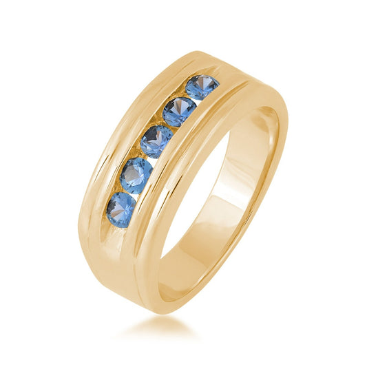 Yogo Sapphire Men's 5-Stone Channel Set Ring in 14K Yellow Gold front view