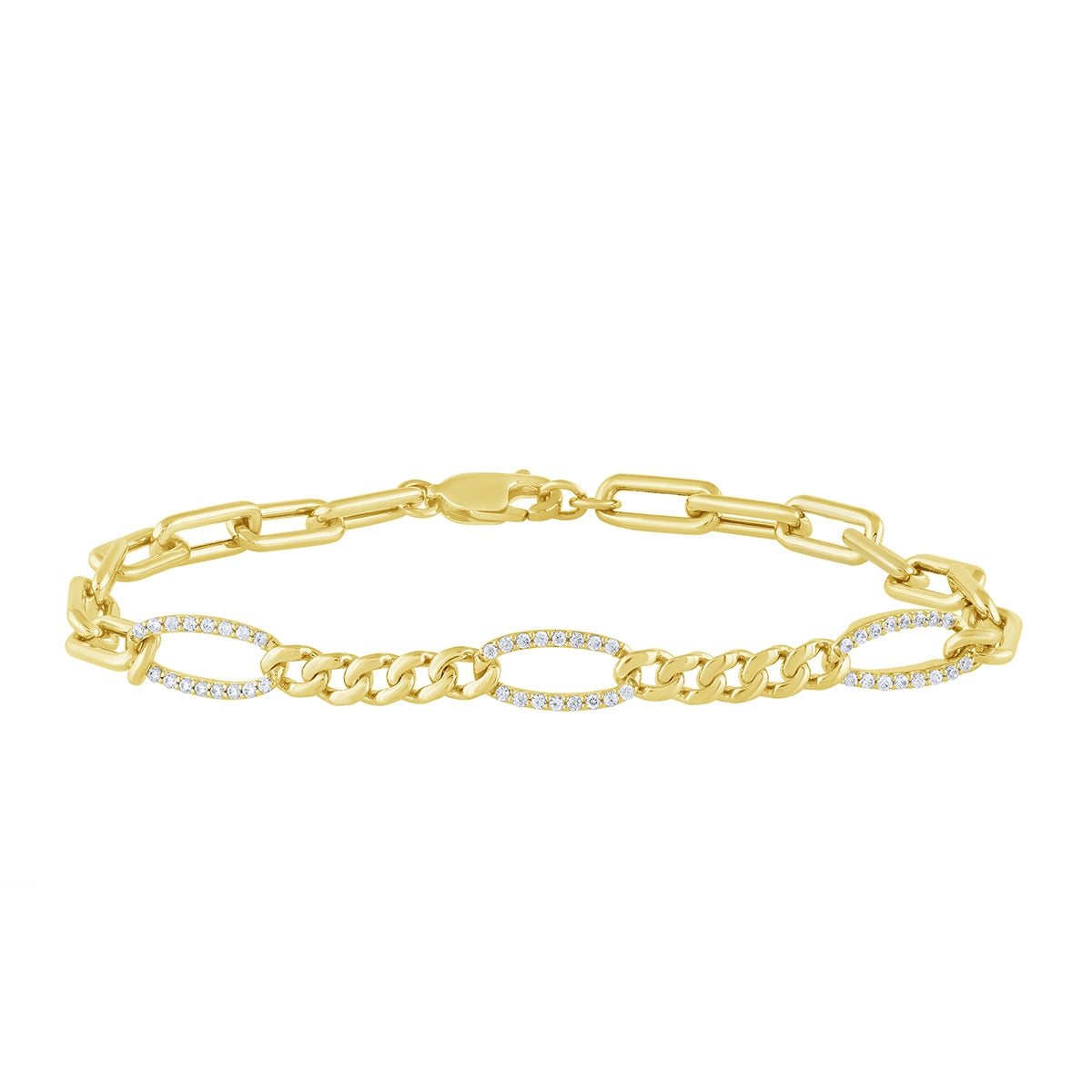 1/4 ct. tw. Diamond 7-inch Mixed Link Bracelet in 10K Yellow Gold