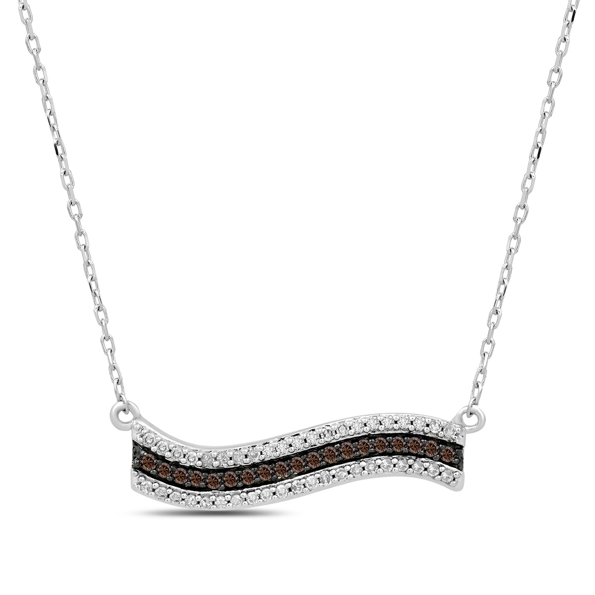 Mocha Collection 1/4 ct. tw. Mocha & White Diamond Wave Bar Necklace in 10K White Gold
