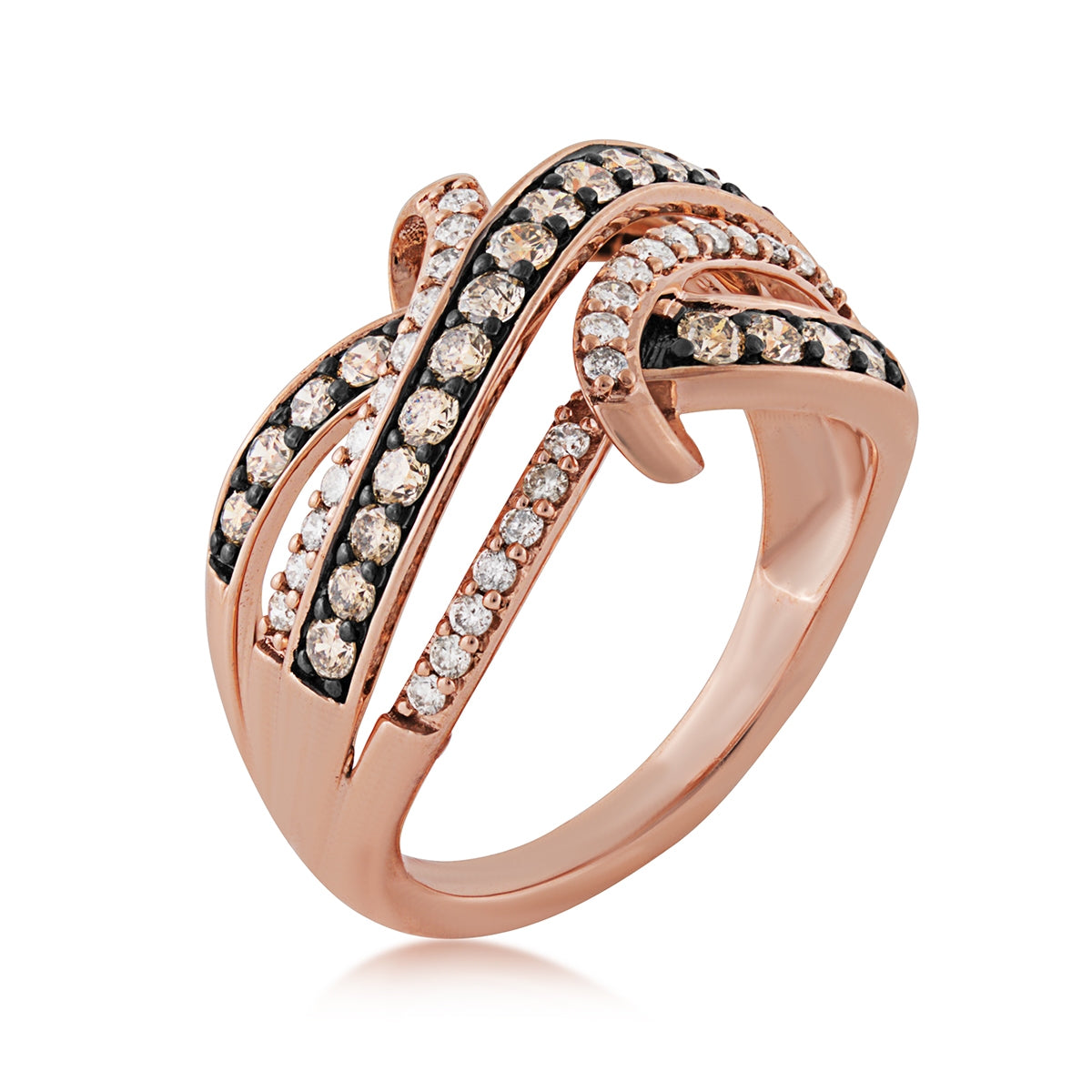Mocha Collection 1 ct. tw. Mocha & White Diamond Crossover Ring in 10K Pink Gold front view
