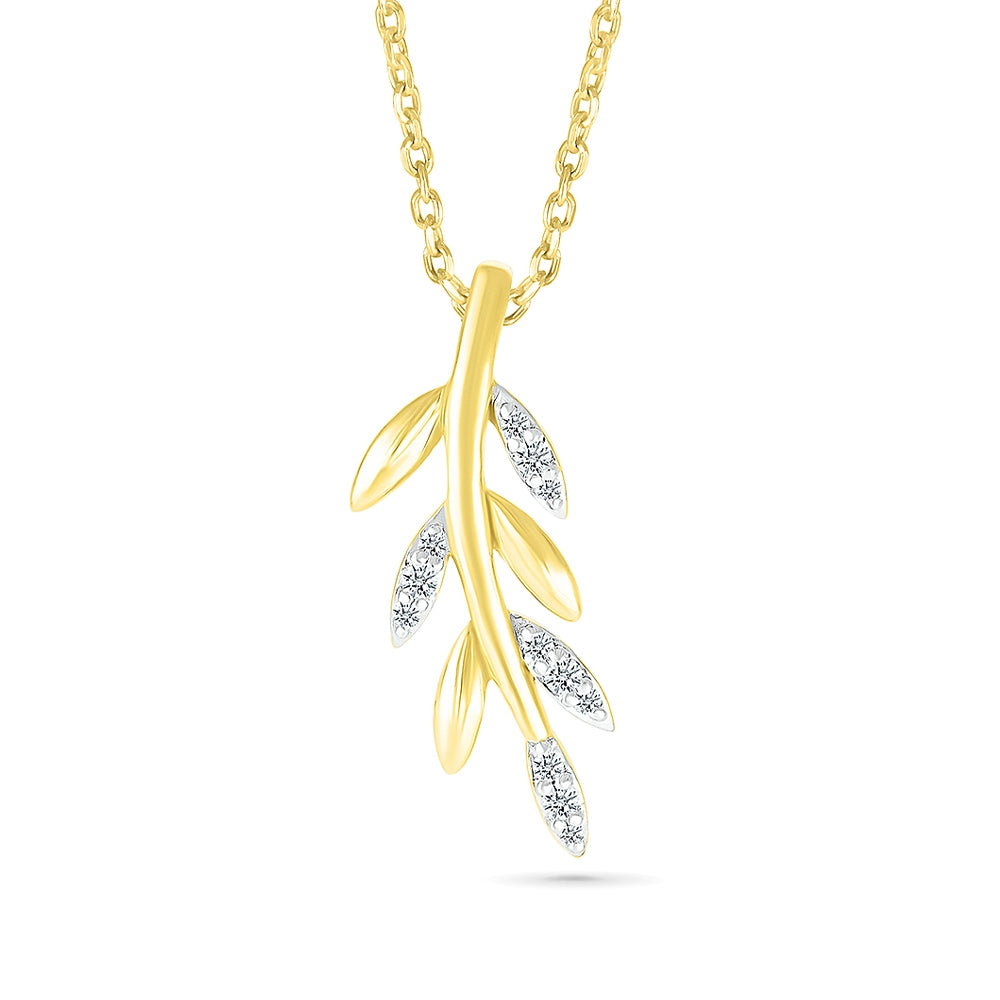 Diamond Accent Leaf Pendant in 10K Yellow Gold
