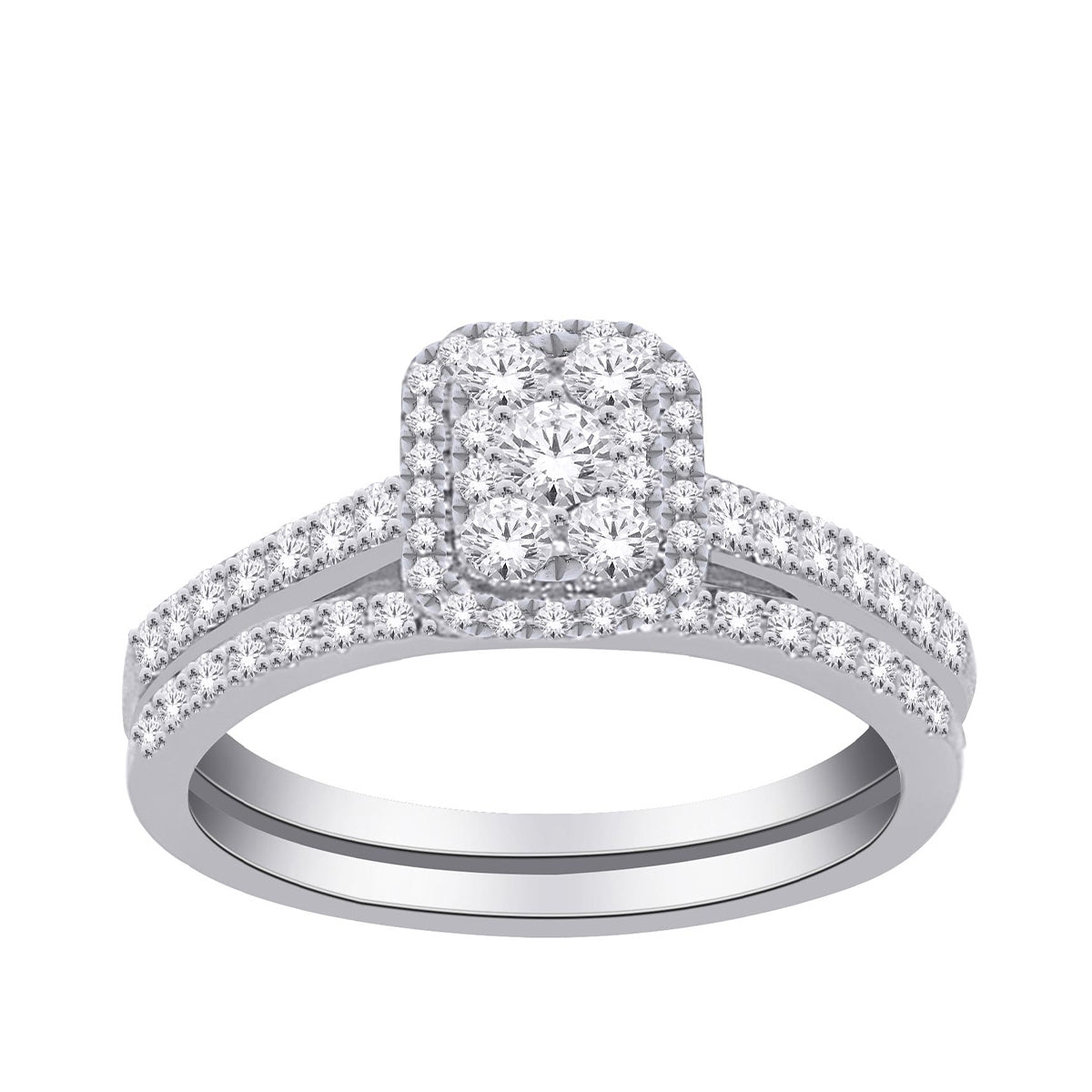 True Promise 1/2 ct. tw. Diamond Cluster Halo Wedding Set in 10K White Gold