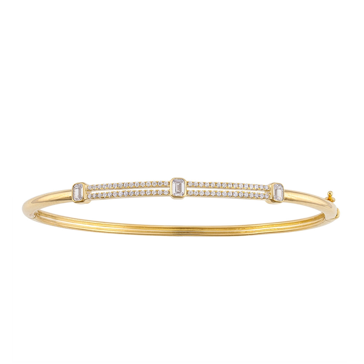 3/4 ct. tw. Emerald Cut & Round Diamond Two Row Bangle Bracelet in 14K Yellow Gold