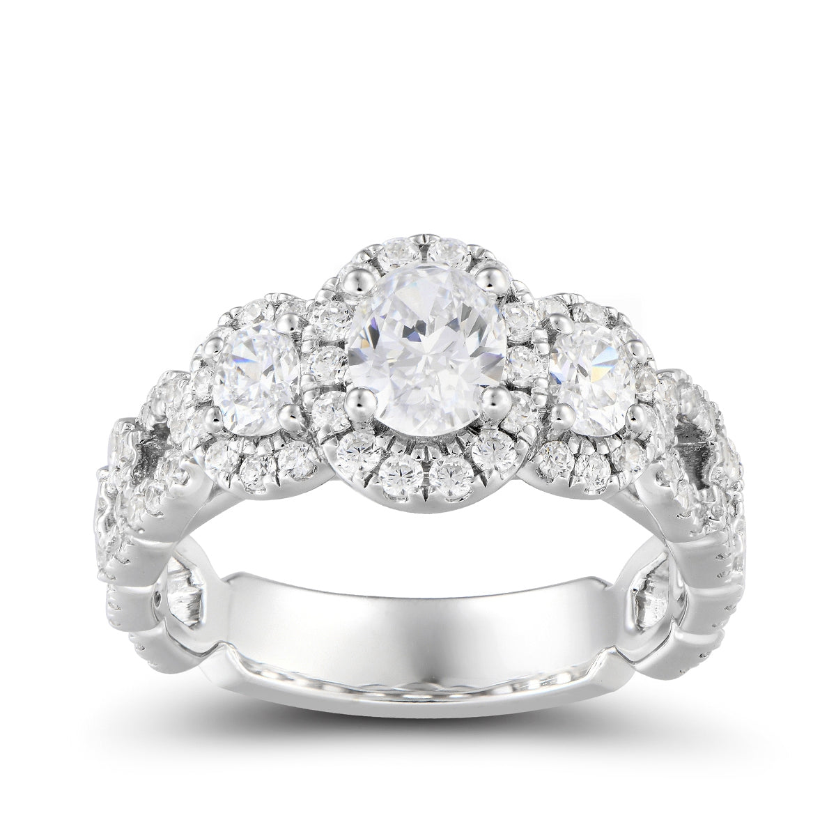 Amaura 1-1/2 ct. tw. Oval 3-Stone Diamond Halo Twist Engagement Ring in 14K White Gold