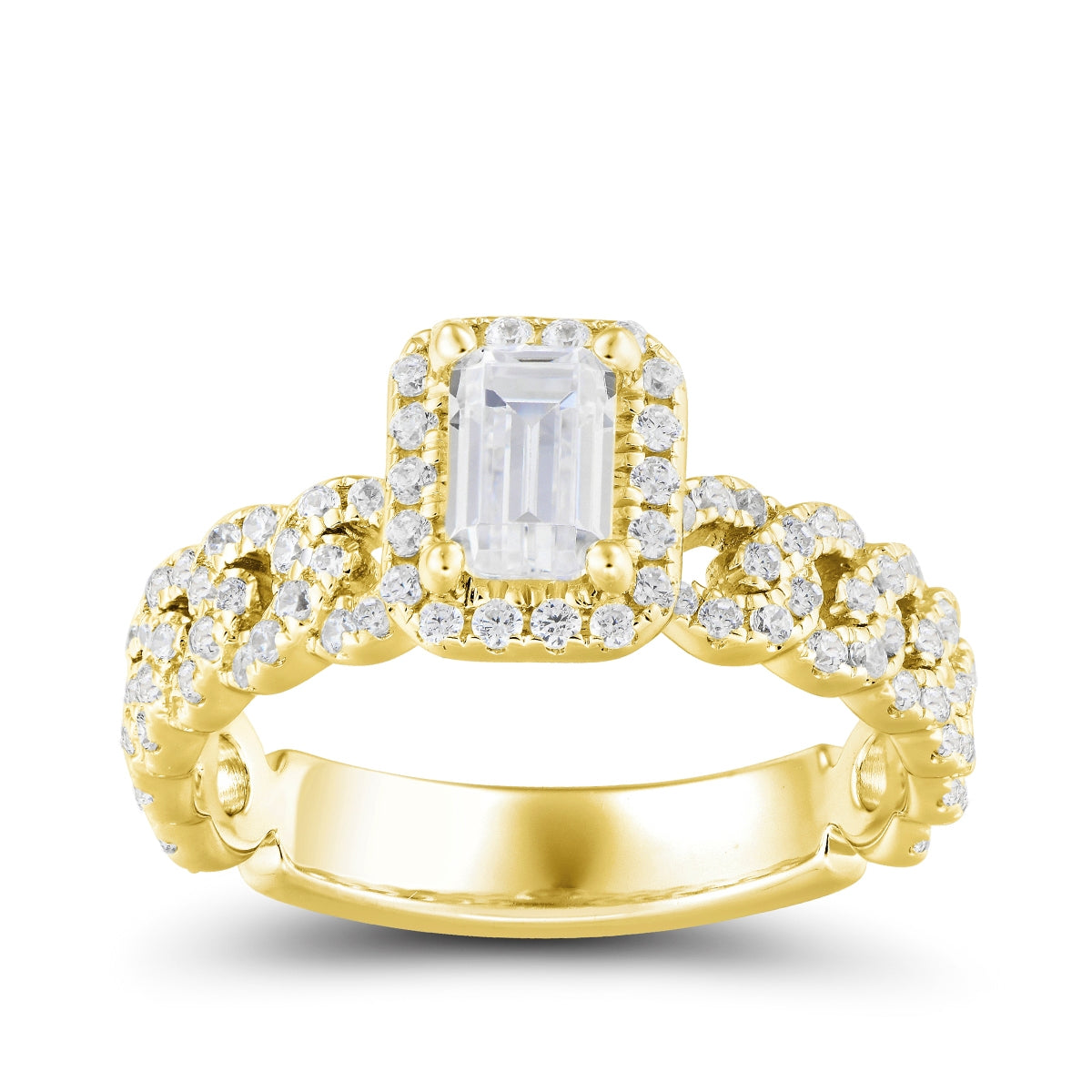 Amaura 1-3/8 ct. tw. Emerald Cut Diamond Halo Twist Engagement Ring in 14K Yellow Gold