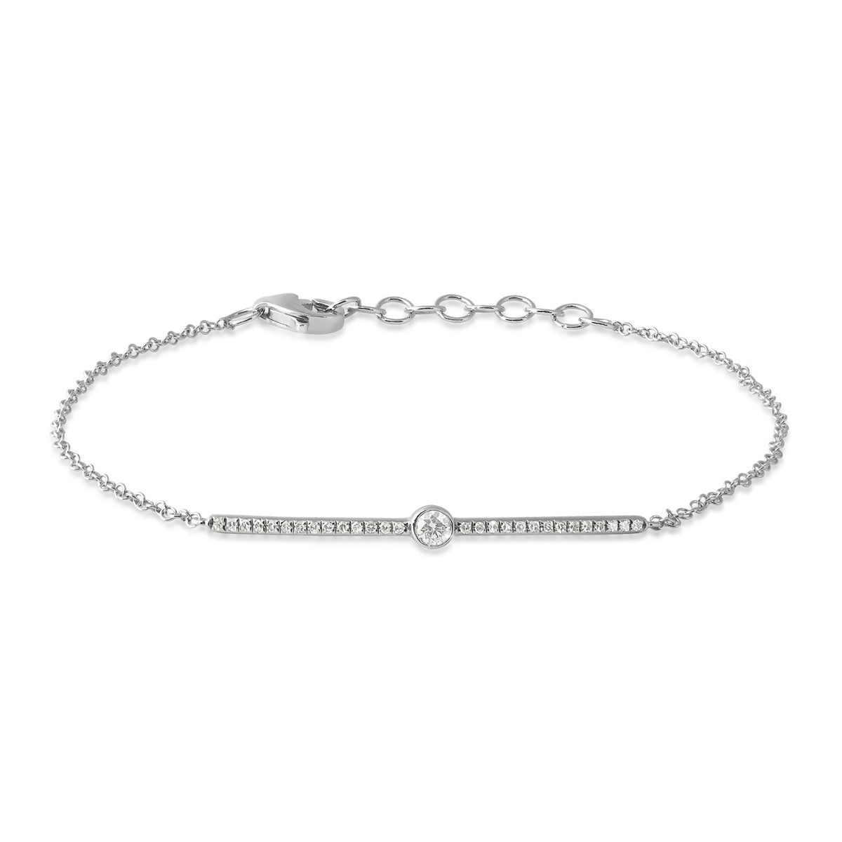 JustDesi 1/8 ct. tw. Round Diamond 7-inch Bar Bracelet in 14K White Gold