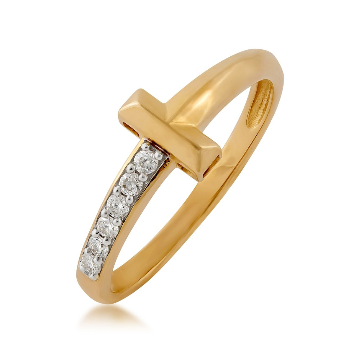 1/10 ct. tw. Diamond Cross Ring in 10K Yellow Gold front view