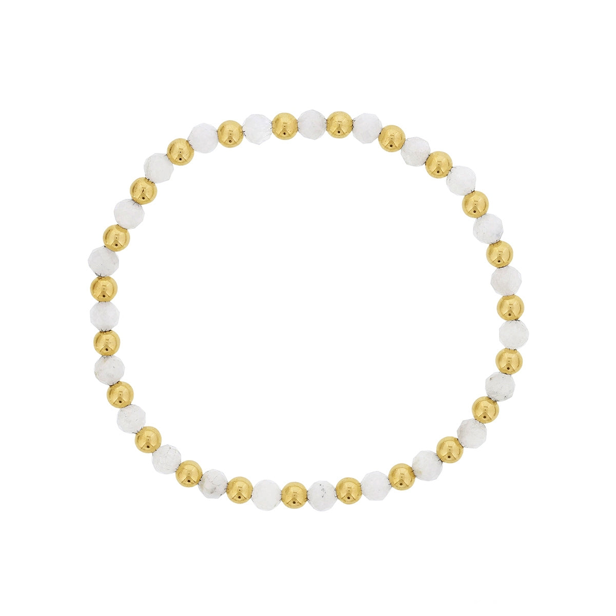 4mm White Moonstone & 14K Yellow Gold Filled Bead Alternating Stretch Bracelet
