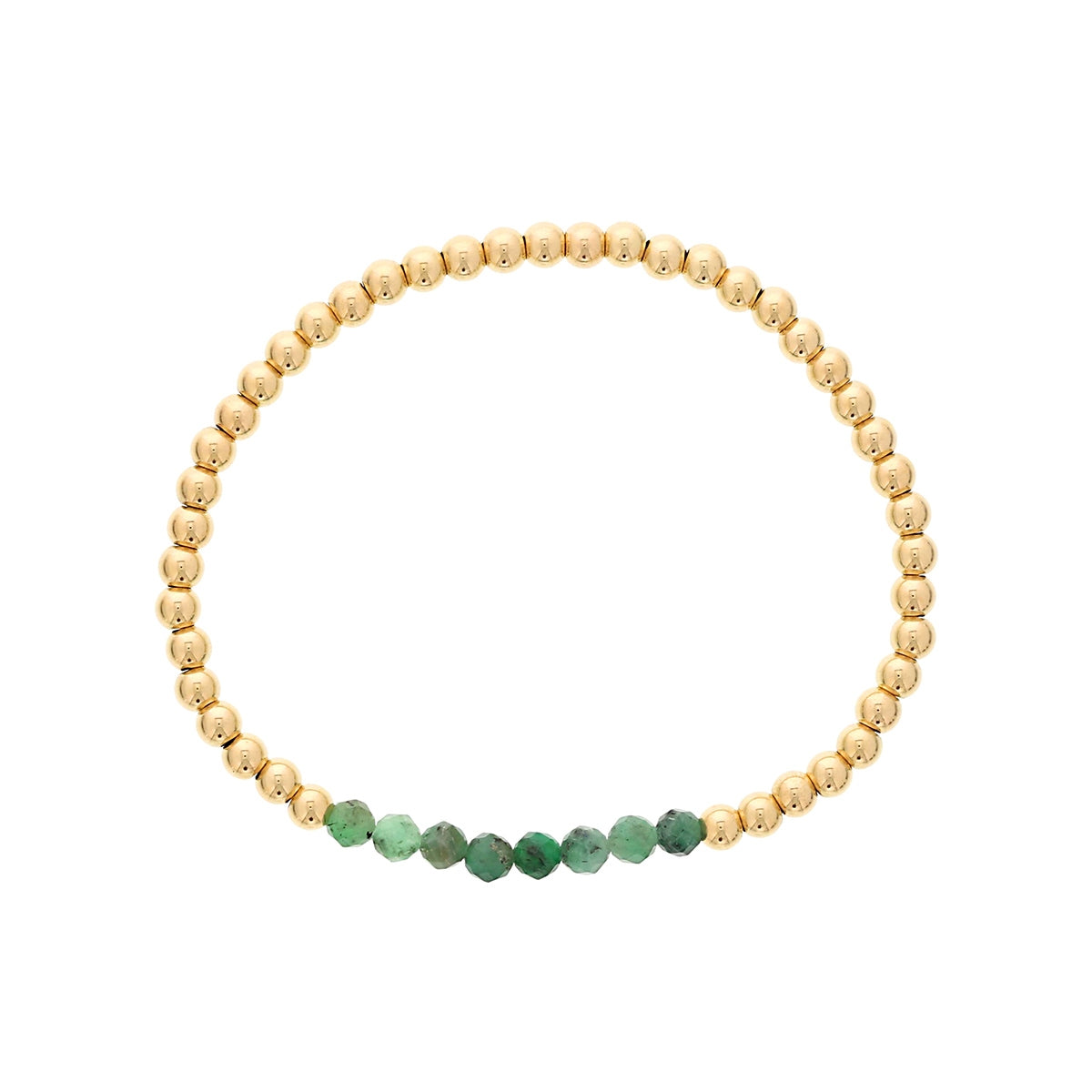 4mm Emerald & 14K Yellow Gold Filled Bead Stretch Bracelet