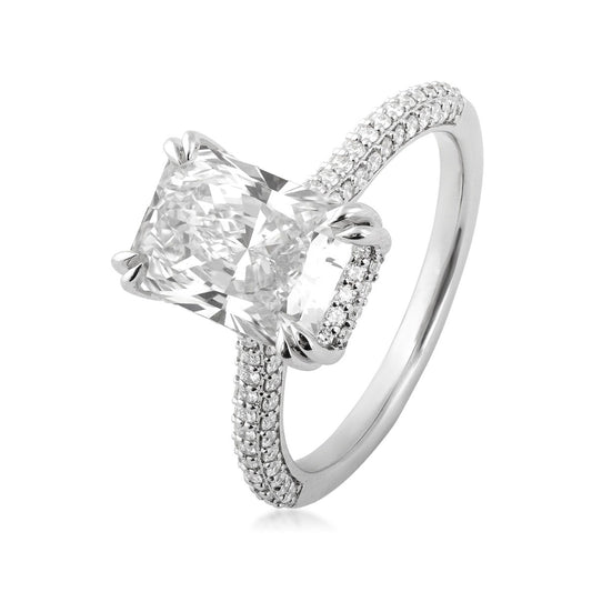 Adamante 3-1/2 ct. tw. Lab-Grown Radiant Cut Diamond Pave Double Halo Engagement Ring in 14K White Gold front view
