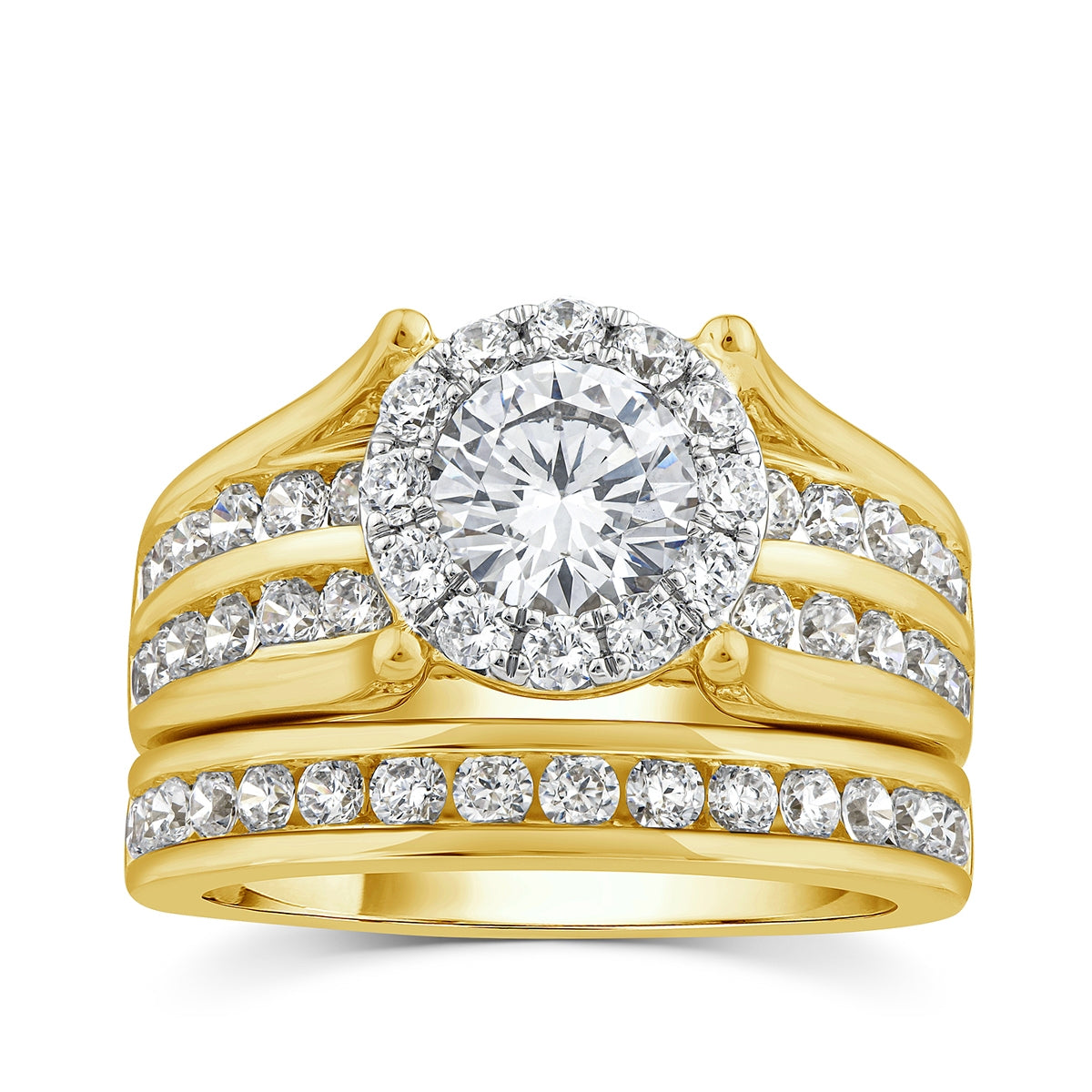 Adamante 3 ct. tw. Lab-Grown Round Diamond Halo Wedding Set in 14K Yellow Gold