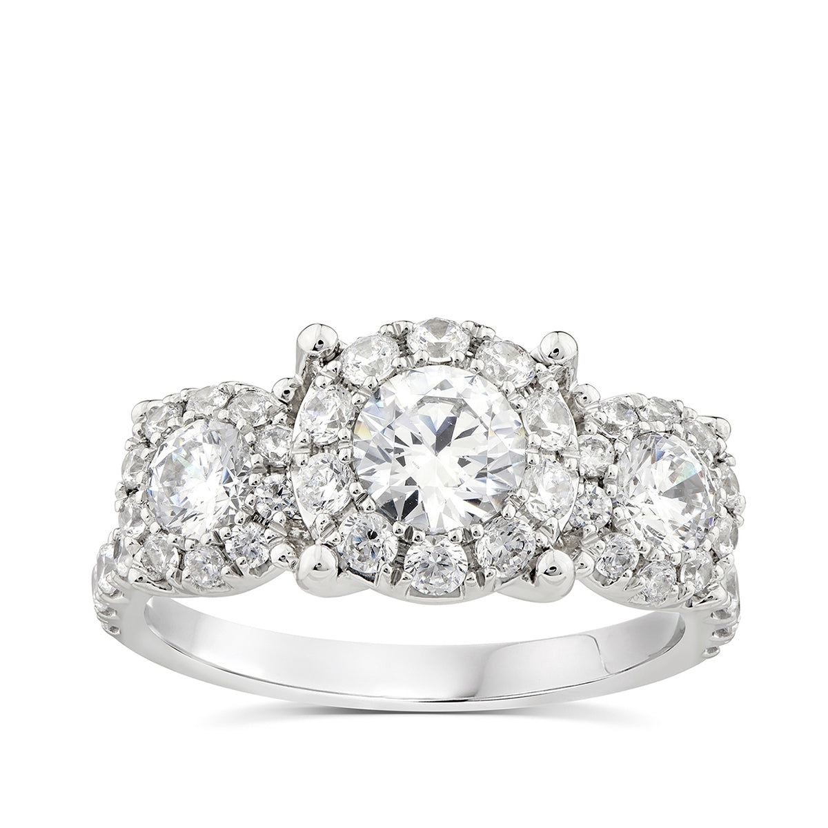 Adamante 2 ct. tw. Lab-Grown Round 3-Stone Diamond Halo Engagement Ring in 14K White Gold