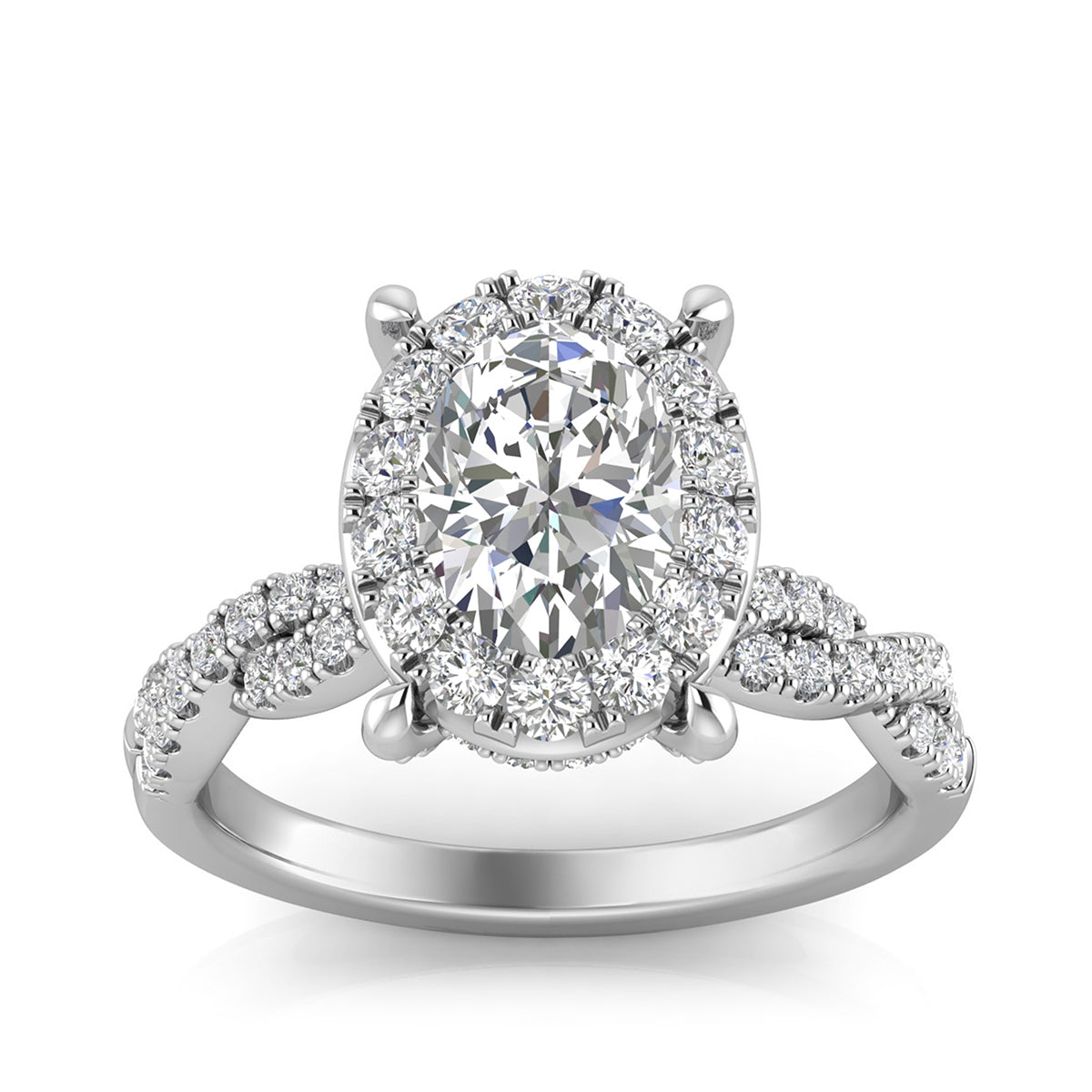 Adamante 2-1/3 ct. tw. Lab-Grown Oval Diamond Halo Twist Engagement Ring in 14K White Gold