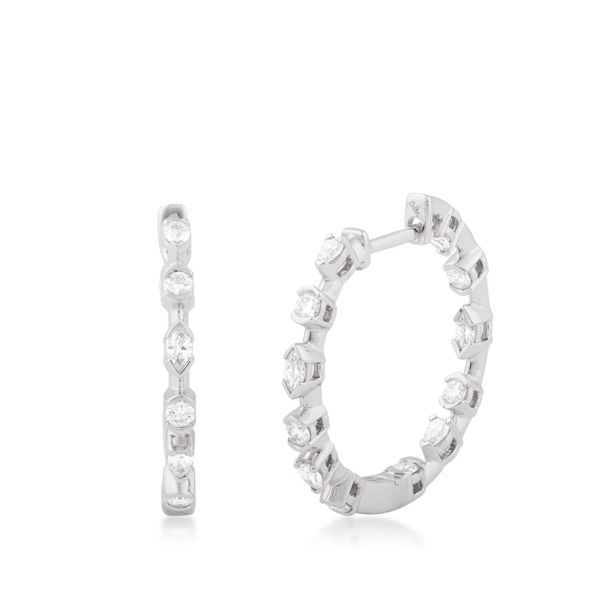 7/8 ct. tw. Multi-Shape Diamond Inside Out Hoop Earrings in 14K White Gold