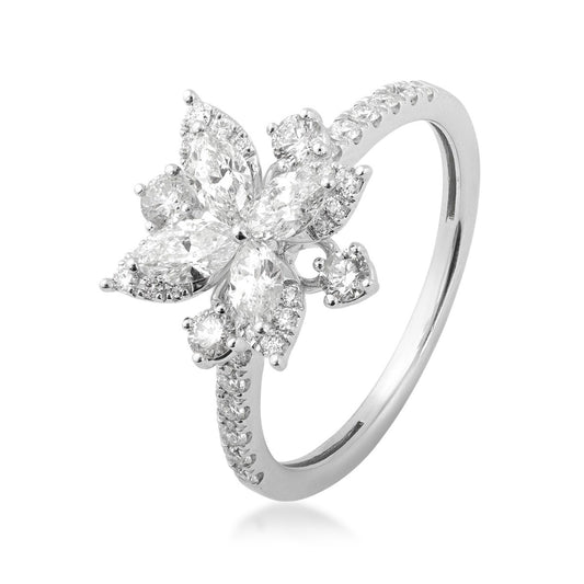 1-1/12 ct. tw. Marquise & Round Diamond Floral Ring in 14K White Gold front view