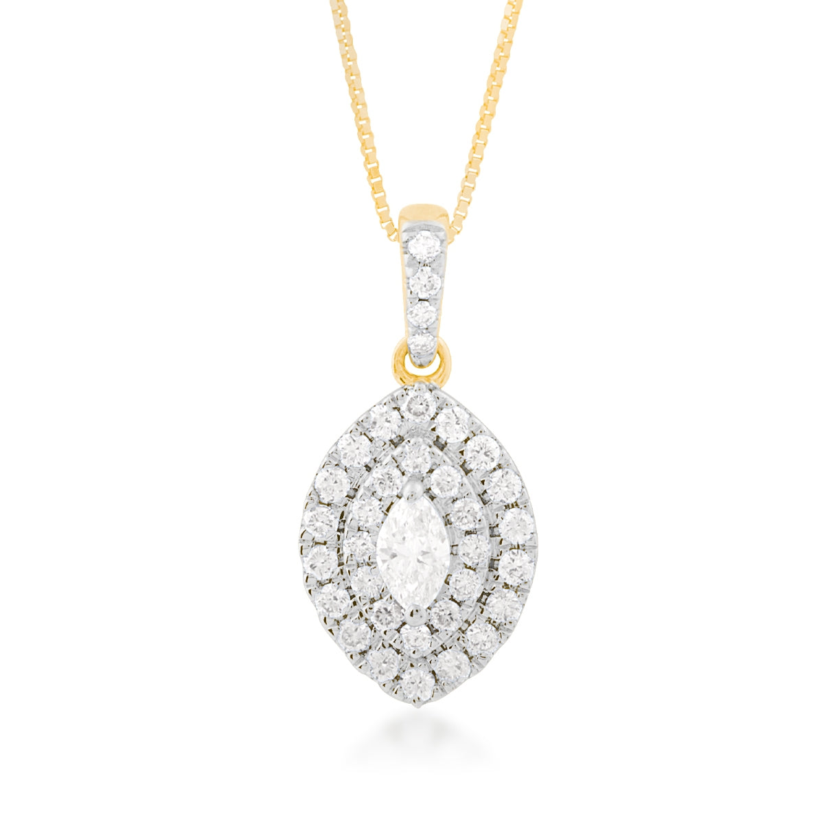 1/2 ct. tw. Marquise Diamond Double Halo Pendant in 14K Yellow Gold