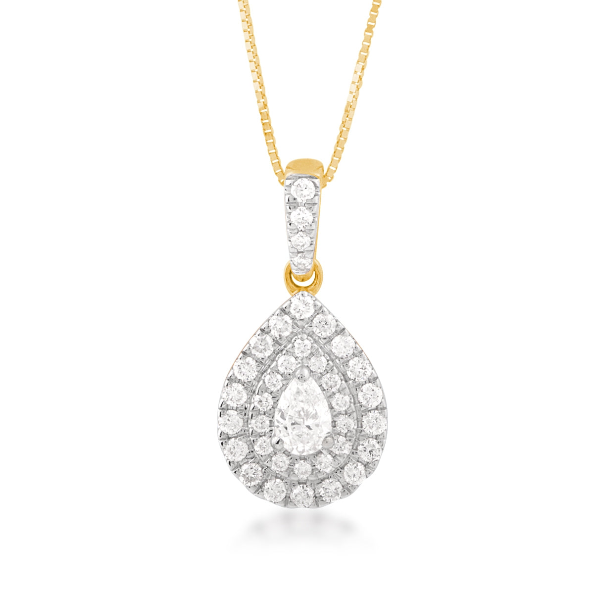 1/2 ct. tw. Pear Diamond Double Halo Pendant in 14K Yellow Gold
