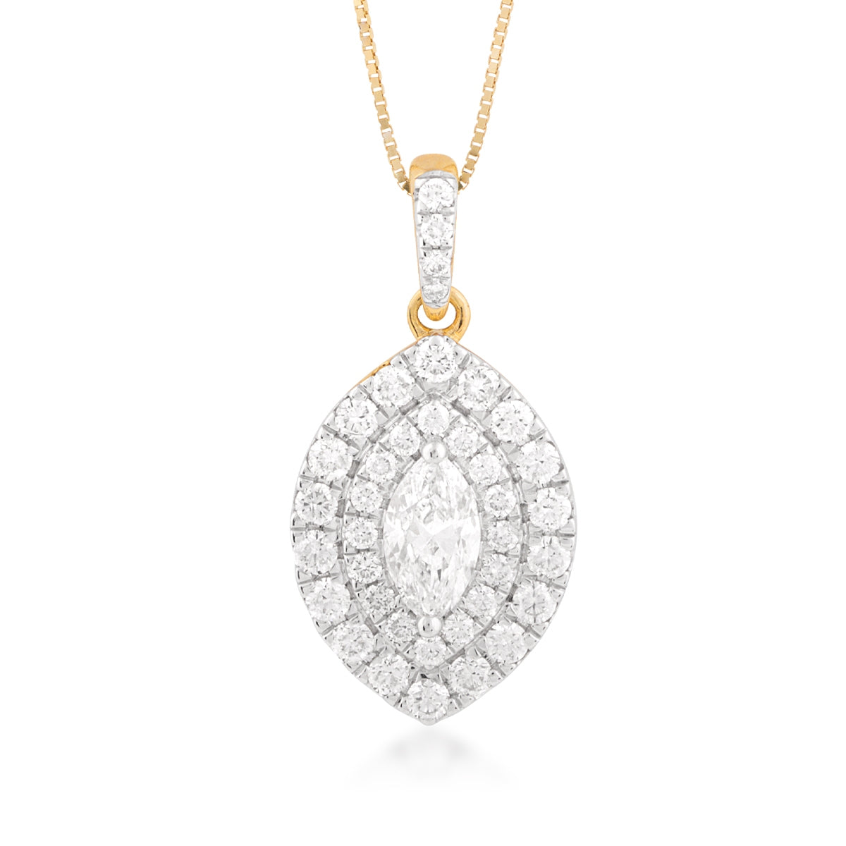1-1/10 ct. tw. Marquise Diamond Double Halo Pendant in 14K Yellow Gold