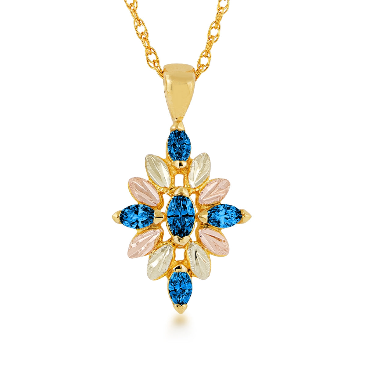 Black Hills Gold Marquise Yogo Sapphire Floral Pendant in 10K Yellow Gold