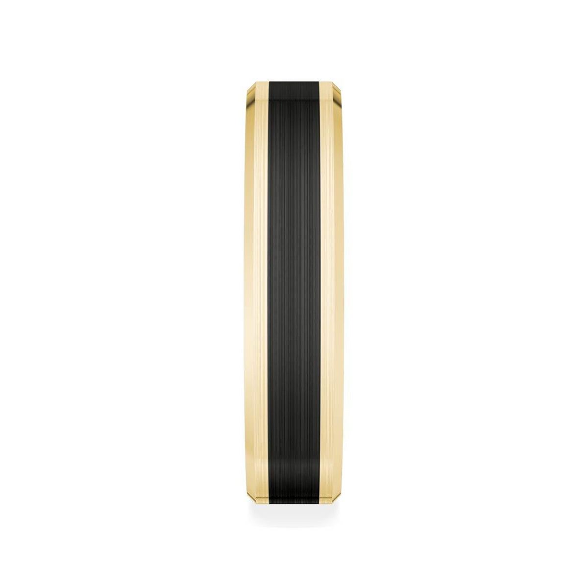 MFIT Men's Black Ceramic Inlay Satin Finish Wedding Ring in 10K Yellow Gold side profile