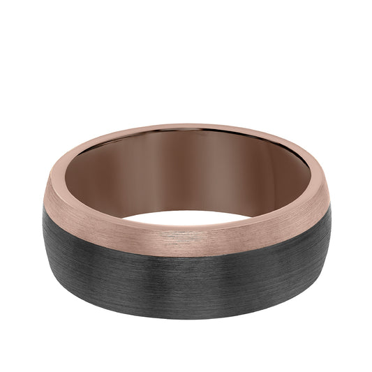 Triton Men's Dome Shape Wedding Ring in Black & Espresso Tungsten Carbide front view