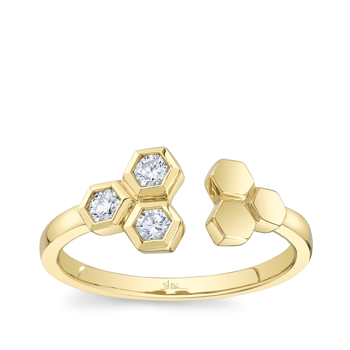 Shy Creation 1/5 ct. tw. Diamond Honeycomb Open Ring in 14K Yellow Gold