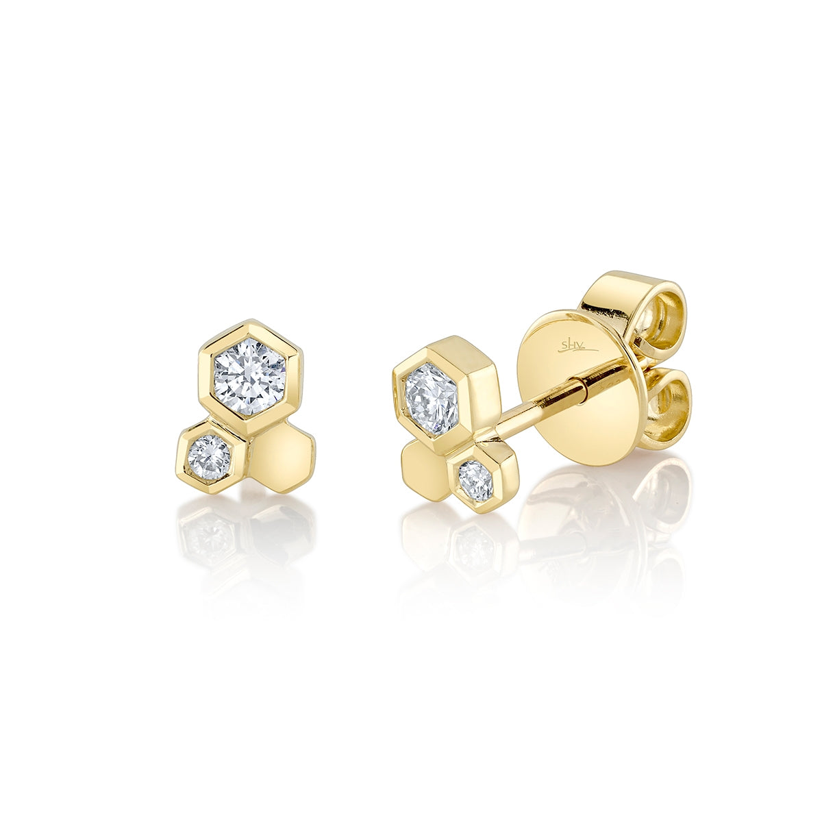 Shy Creation 1/6 ct. tw. Diamond Honeycomb Earrings in 14K Yellow Gold