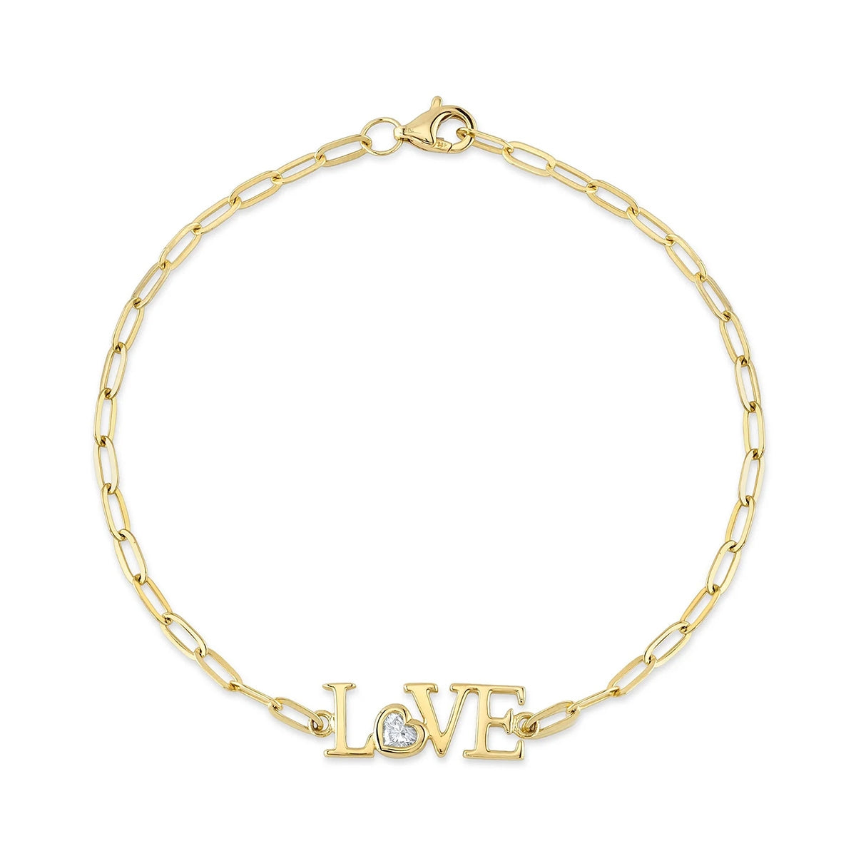 Shy Creation 1/8 ct. tw. Heart Diamond 7-inch Love Paperclip Bracelet in 14K Yellow Gold