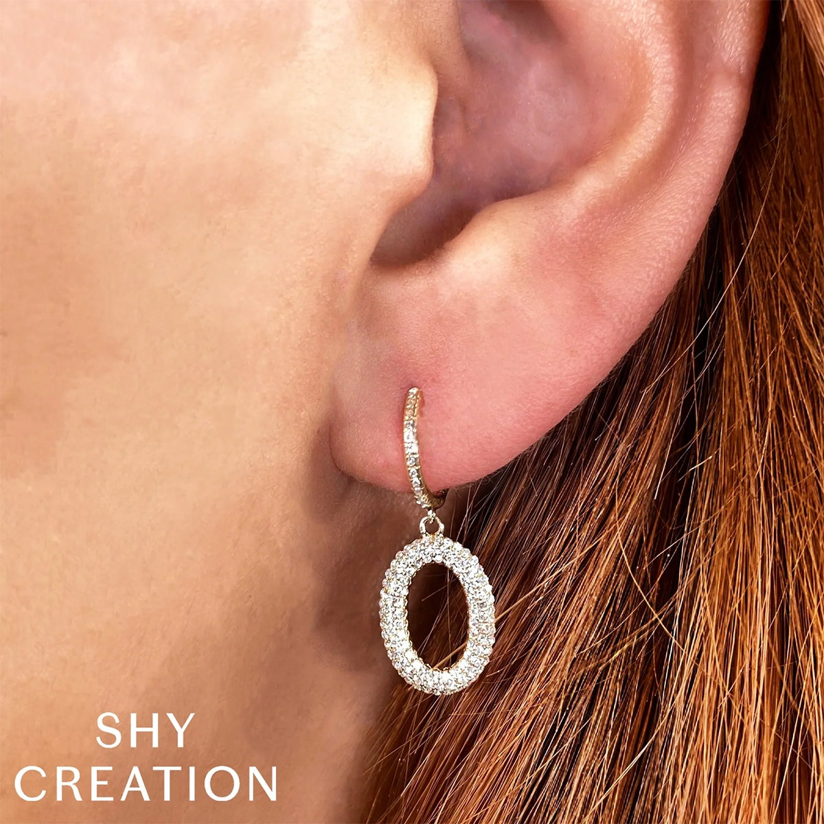 Shy Creation 1/2 ct. tw. Diamond Pave Oval Dangle Earrings in 14K Yellow Gold front view