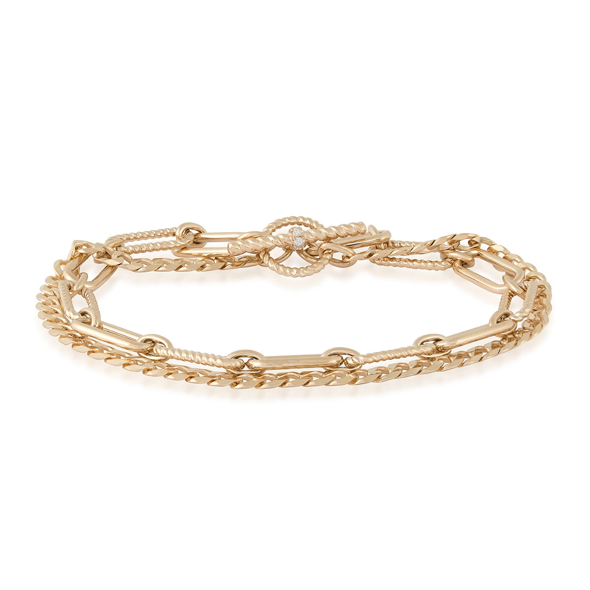 Shy Creation Diamond Accent Twist 7-inch Paperclip Link & Curb Chain Bracelet in 14K Yellow Gold