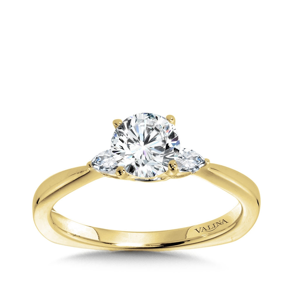 Valina 1/6 ct. tw. Pear Diamond Tapered Round Semi-Mount Engagement Ring with European Shank in 14K Yellow Gold