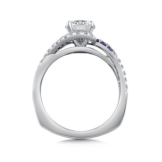 Valina 1/4 ct. tw. Diamond & Sapphire Bypass Round Semi-Mount Engagement Ring with European Shank in 14K White front view (2)