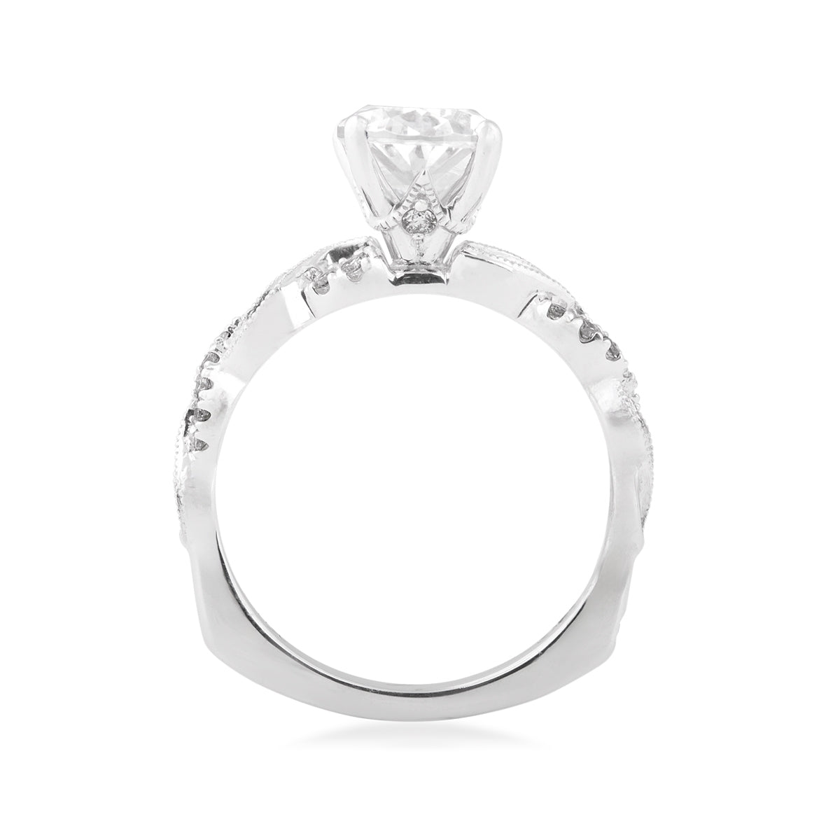 Valina 1/8 ct. tw. Diamond Milgrain Twist Oval Semi-Mount Engagement Ring in 14K White Gold close-up detail
